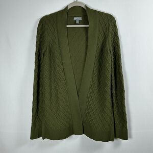 Market & Spruce Diamond Knit Cardigan M Olive Green Preppy Academia Elbow Patch